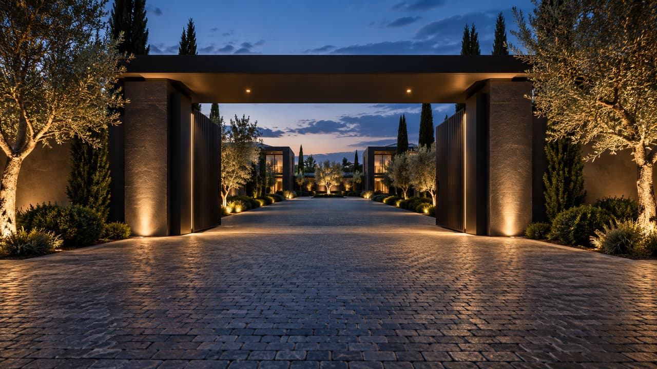 Modern residential development at night