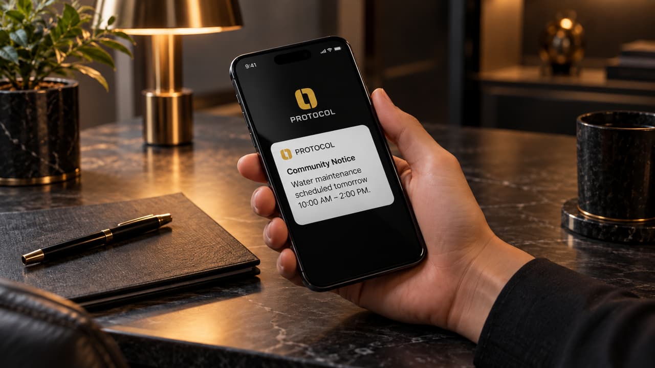 Phone lock screen showing a community notice